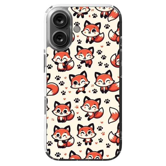 DistinctInk MagSafe Clear Case for Apple iPhone 16 (6.1" Screen) - Playful Paw Prints: Stylized Red Foxes - Lightweight Grip