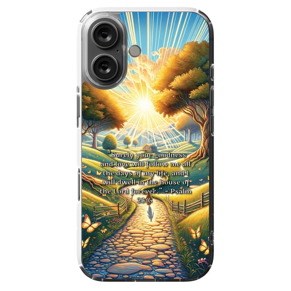 DistinctInk MagSafe Clear Case for Apple iPhone 16 (6.1" Screen) - God's Everlasting Goodness and Love - Tempered Glass Back