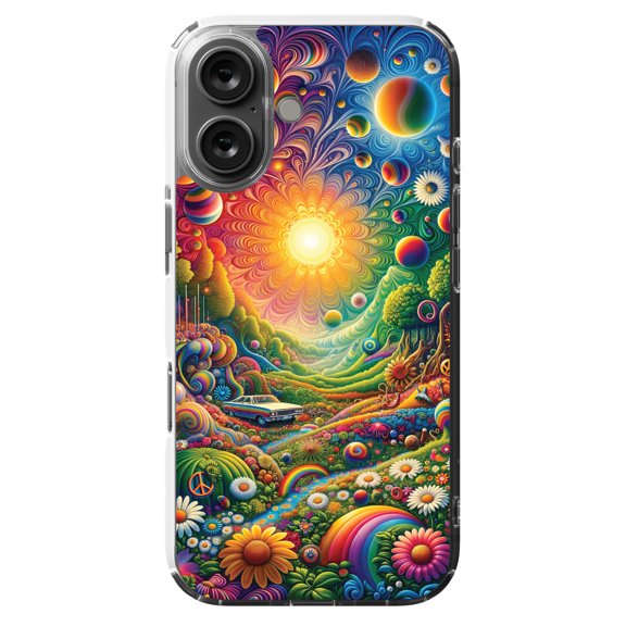 DistinctInk Hybrid Case for iPhone 16 - Slim, Durable, Compatible with MagSafe Charging - Psychedelic Dreamscapes Art Print