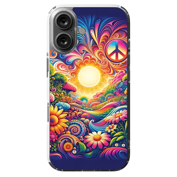 DistinctInk Hybrid Case for iPhone 16 - Slim, Durable, Compatible with MagSafe Charging - Psychedelic Harmony Art Print