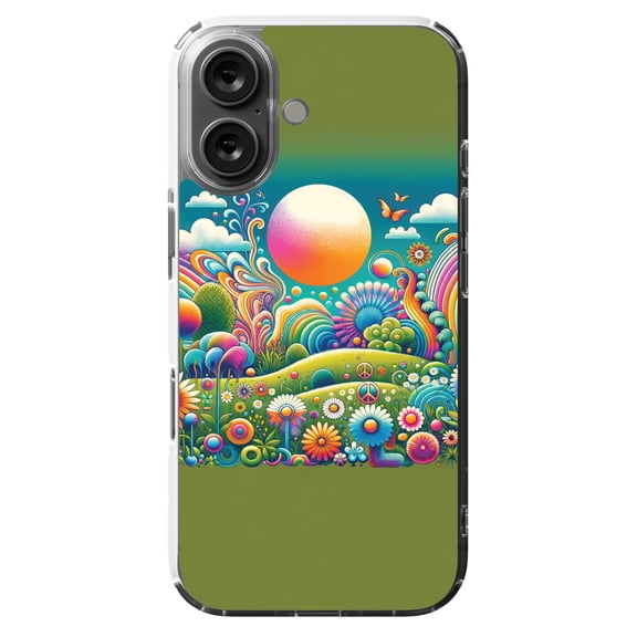DistinctInk MagSafe Clear Case for Apple iPhone 16 (6.1" Screen) - Psychedelic Harmony Wall Canvas - Wireless Charging Compatible