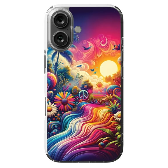 DistinctInk Hybrid Case for iPhone 16 - Slim, Durable, Compatible with MagSafe Charging - Psychedelic Nature Harmony Print