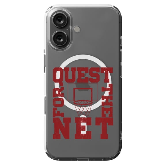 DistinctInk MagSafe Clear Case for Apple iPhone 16 (6.1" Screen) - Quest For The Net Basketball - Tempered Glass Back