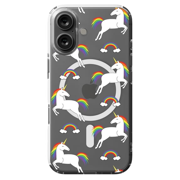 DistinctInk MagSafe Clear Case for Apple iPhone 16 (6.1" Screen) - Rainbows & Unicorns - Wireless Charging Compatible