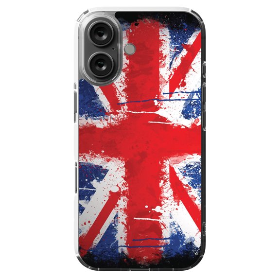 DistinctInk Hybrid Case for iPhone 16 - Slim, Durable, Compatible with MagSafe Charging - Red White Blue British Flag Graffiti