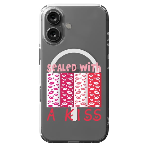 DistinctInk MagSafe Clear Case for Apple iPhone 16 (6.1" Screen) - Sealed With A Kiss - Shockproof Protection