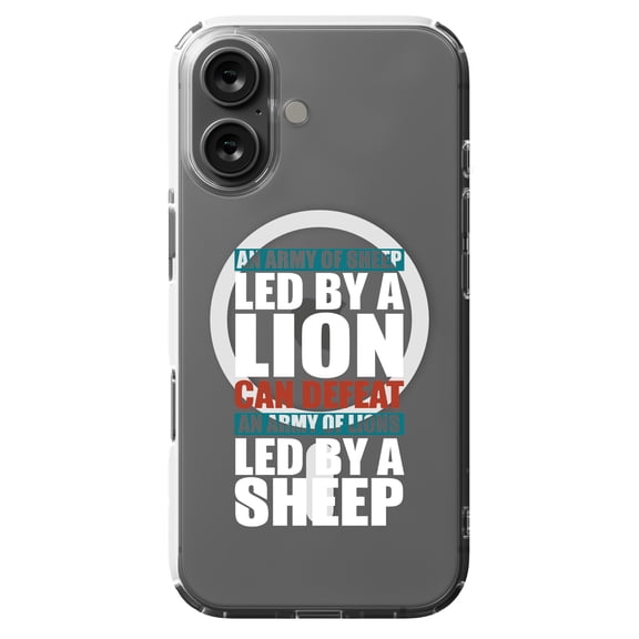 DistinctInk Hybrid Case for iPhone 16 - Slim, Durable, Compatible with MagSafe Charging - Sheep Led By Lion Defeat Lions Led By Sheep