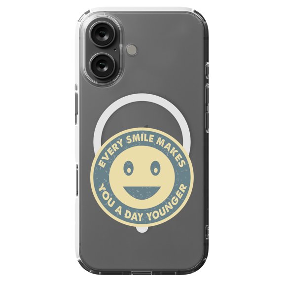 DistinctInk MagSafe Clear Case for Apple iPhone 16 (6.1" Screen) - Smile Makes A Day Younger - Shockproof Protection