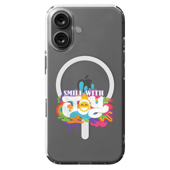DistinctInk MagSafe Clear Case for Apple iPhone 16 (6.1" Screen) - Smile With Joy - Wireless Charging Compatible