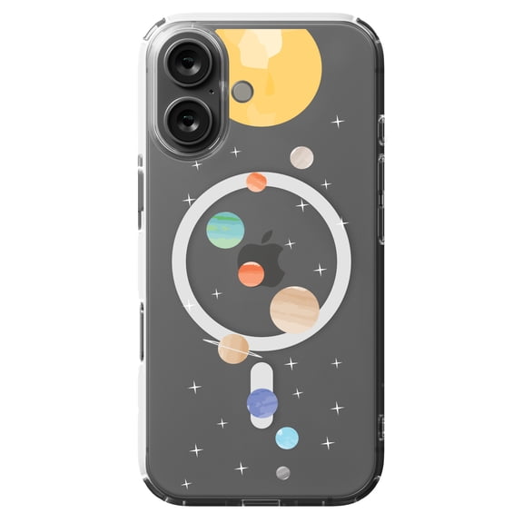 DistinctInk Hybrid Case for iPhone 16 - Slim, Durable, Compatible with MagSafe Charging - Solar System - Planets with Sun