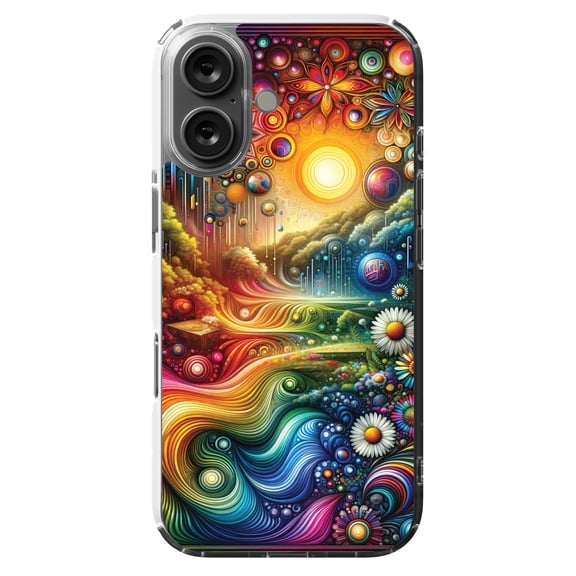 DistinctInk MagSafe Clear Case for Apple iPhone 16 (6.1" Screen) - Spectrum Dreamscape Wall Art - Tempered Glass Back