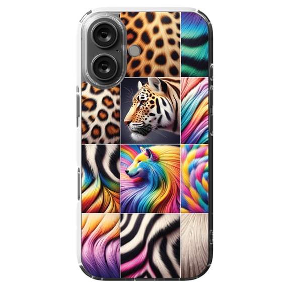DistinctInk MagSafe Clear Case for Apple iPhone 16 (6.1" Screen) - Spectrum Safari Textile Prints - Slim Profile Design