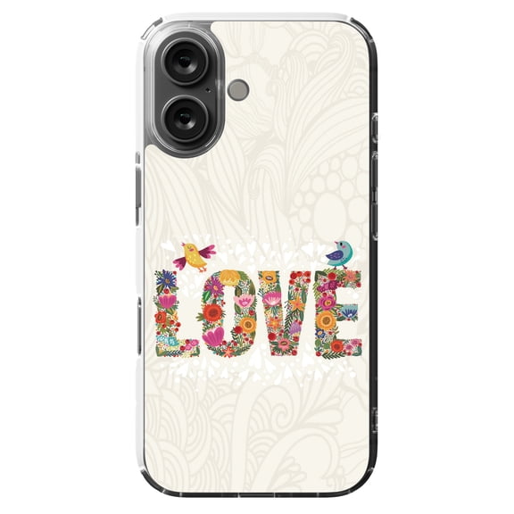 DistinctInk MagSafe Clear Case for Apple iPhone 16 (6.1" Screen) - Floral LOVE Birds - Tempered Glass Back