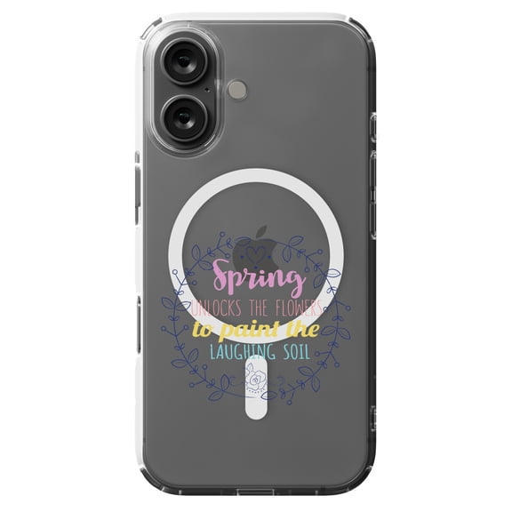 DistinctInk MagSafe Clear Case for Apple iPhone 16 (6.1" Screen) - Spring Unlocks Flowers To Paint Laughing Soil - Shockproof Protection