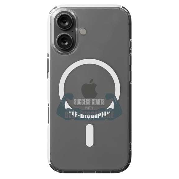 DistinctInk MagSafe Clear Case for Apple iPhone 16 (6.1" Screen) - Success Starts With Self Discipline - Shockproof Protection