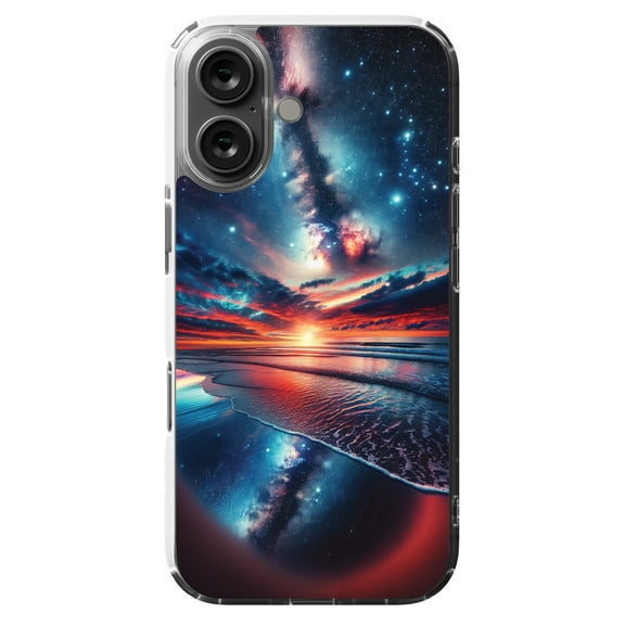 DistinctInk Hybrid Case for iPhone 16 - Slim, Durable, Compatible with MagSafe Charging - Suspended in Cosmic Beauty: Ocean Sunset