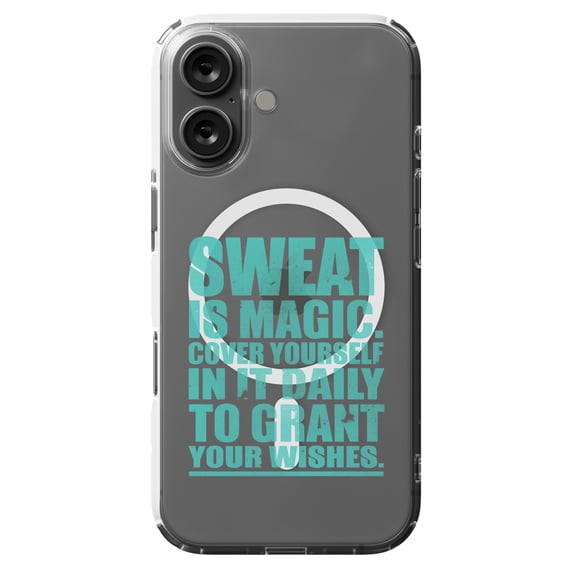 DistinctInk Hybrid Case for iPhone 16 - Slim, Durable, Compatible with MagSafe Charging - Sweat is Magic Cover Yourself Daily Grand Wishes