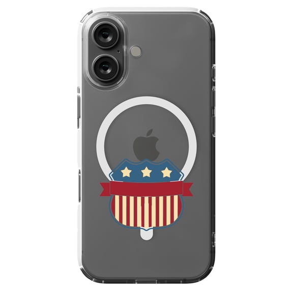 DistinctInk MagSafe Clear Case for Apple iPhone 16 (6.1" Screen) - USA Badge Flag Red White & Blue - Lightweight Grip