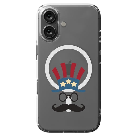DistinctInk MagSafe Clear Case for Apple iPhone 16 (6.1" Screen) - Uncle Sam Cartoon USA Patriotic - Wireless Charging Compatible
