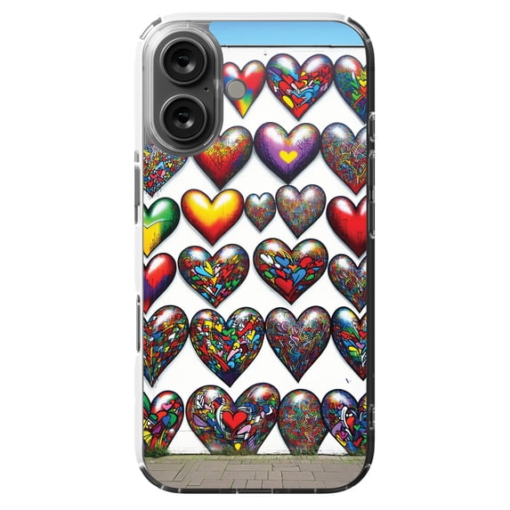 DistinctInk Hybrid Case for iPhone 16 - Slim, Durable, Compatible with MagSafe Charging - Vibrant Graffiti Hearts: A Colorful Display