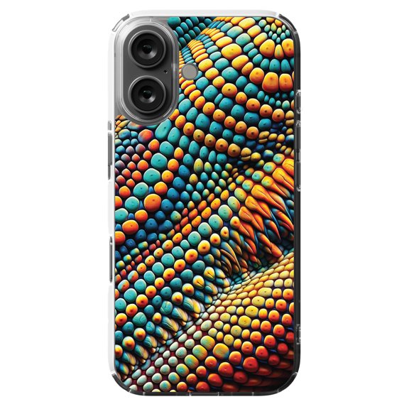 DistinctInk MagSafe Clear Case for Apple iPhone 16 (6.1" Screen) - Vibrant Scales Textural Wallpaper - Tempered Glass Back