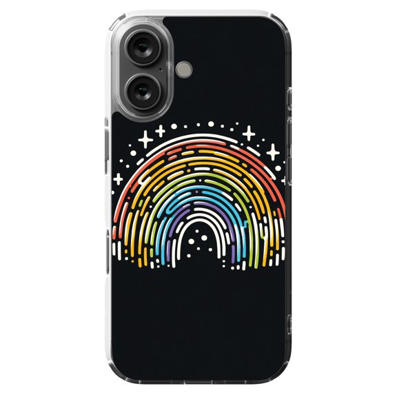 DistinctInk MagSafe Clear Case for Apple iPhone 16 (6.1" Screen) - Vibrant Spectrum: A Bold Hand-Drawn Rainbow - Tempered Glass Back