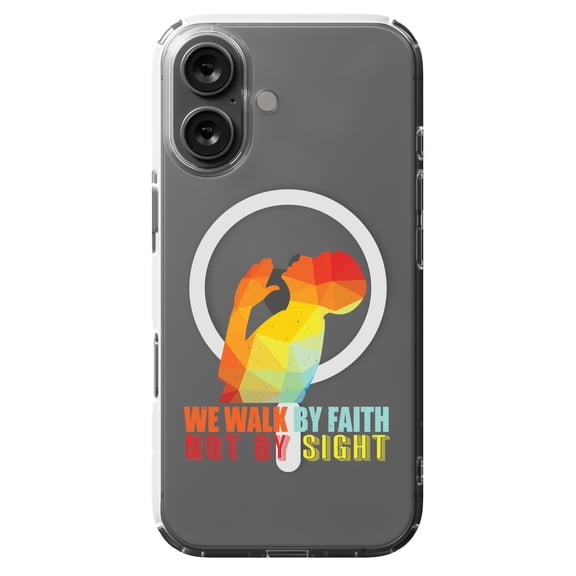 DistinctInk Hybrid Case for iPhone 16 - Slim, Durable, Compatible with MagSafe Charging - Walk By Faith Not Sight