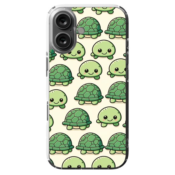 DistinctInk MagSafe Clear Case for Apple iPhone 16 (6.1" Screen) - Whimsical Turtle Parade: A Playful Pattern - Raised Bezel Screen Guard