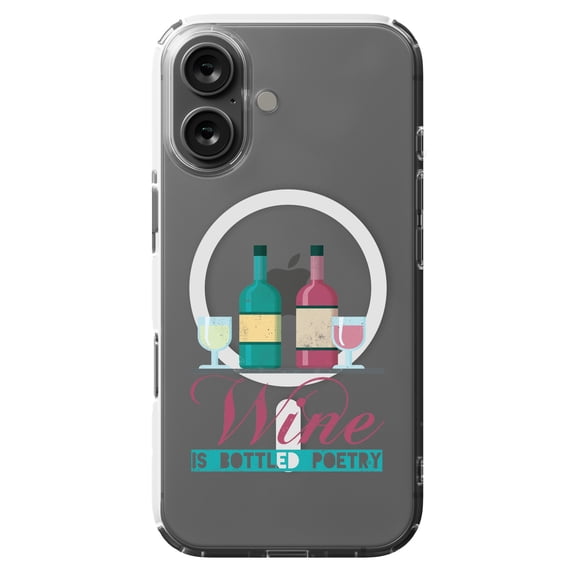 DistinctInk Hybrid Case for iPhone 16 - Slim, Durable, Compatible with MagSafe Charging - Wine Bottled Poetry