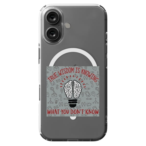 DistinctInk MagSafe Clear Case for Apple iPhone 16 (6.1" Screen) - Wisdom Knowing What Don't Know - Raised Bezel Screen Guard