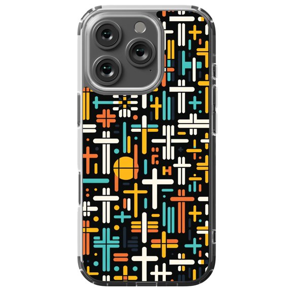 DistinctInk Hybrid Case for iPhone 16 PRO - Slim, Durable, Compatible with MagSafe Charging - Contrasting Harmony: Bold and Minimalistic Christian Crosses