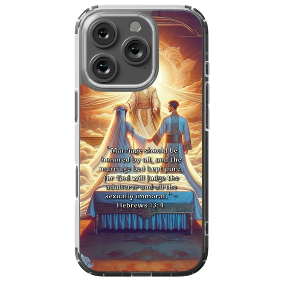DistinctInk MagSafe Clear Case for Apple iPhone 16 Pro (6.3" Screen) - Honoring Marriage: Hebrews 13:4 Emphasizes Purity and Accountability - Wireless Charging Compatible