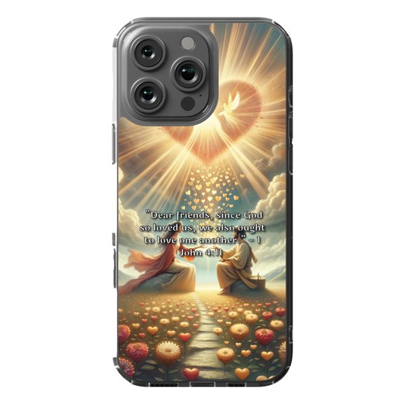DistinctInk Hybrid Case for iPhone 16 Pro MAX - Slim, Durable, Compatible with MagSafe Charging - "1 John 4:11 - Loving One Another Through God's Love"