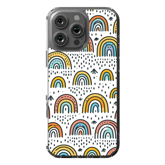 DistinctInk Hybrid Case for iPhone 16 Pro MAX - Slim, Durable, Compatible with MagSafe Charging - Whimsical Harmony: Vibrant, Hand-Drawn Rainbow Patterns