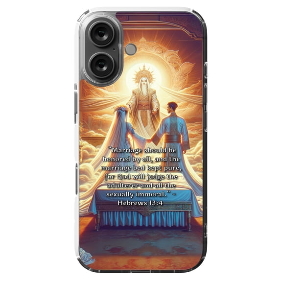 DistinctInk Hybrid Case for iPhone 16 - Slim, Durable, Compatible with MagSafe Charging - "Honoring Marriage: Hebrews 13:4 Emphasizes Purity and Accountability"