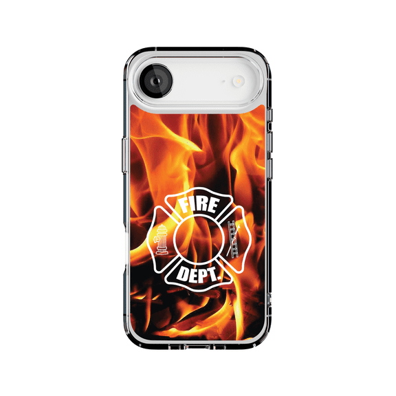 DistinctInk Hybrid Clear Case Compatible with MagSafe for iPhone 17 Air- Fire Dept Maltese Cross Flames Design