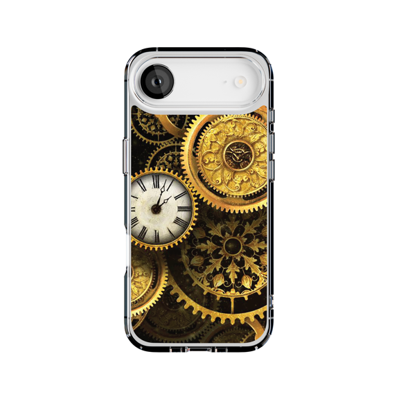 DistinctInk MagSafe Clear Case for Apple iPhone 17 Air (6.6" Screen) - Clocks Clockwork Gold - Lightweight Grip