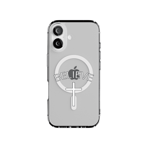 DistinctInk Hybrid Clear Case Compatible with MagSafe for iPhone 17 - Believe Cross Christian Faith Design