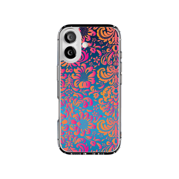 DistinctInk MagSafe Clear Case for Apple iPhone 17 (6.3" Screen) - Pink Orange Blue Flower Floral - Tempered Glass Back