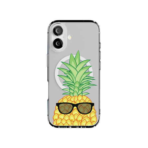 DistinctInk Hybrid Clear Case Compatible with MagSafe for iPhone 17 - Cool Pineapple in Sunglasses