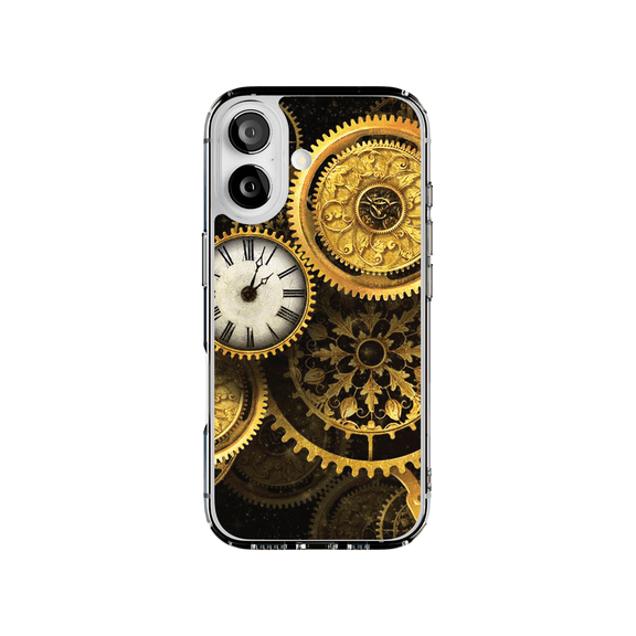 DistinctInk MagSafe Clear Case for Apple iPhone 17 (6.3" Screen) - Clocks Clockwork Gold - Shockproof Protection