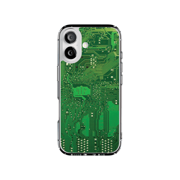 DistinctInk Hybrid Clear Case Compatible with MagSafe for iPhone 17 - Intricate Green Circuit Patterns