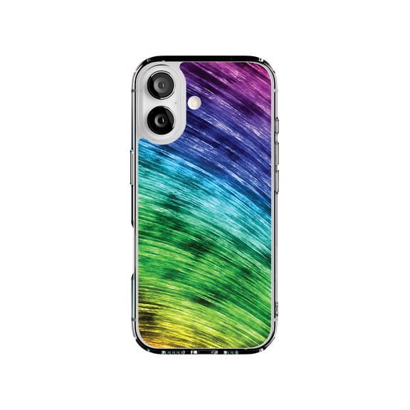 DistinctInk Hybrid Clear Case Compatible with MagSafe for iPhone 17 - Iridescent Rainbow Waves Design