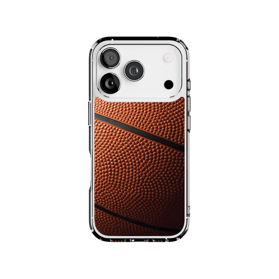 DistinctInk Hybrid Clear Case Compatible with MagSafe for iPhone 17 Pro- Close-Up Textured Basketball Surface