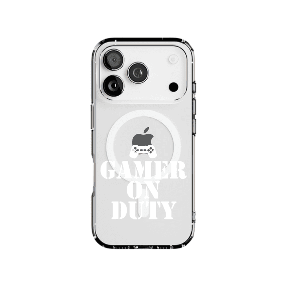 DistinctInk MagSafe Clear Case for Apple iPhone 17 Pro (6.3" Screen) - Gamer on Duty Video Games - Tempered Glass Back