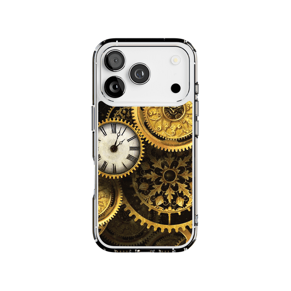 DistinctInk MagSafe Clear Case for Apple iPhone 17 Pro (6.3" Screen) - Clocks Clockwork Gold - Slim Profile Design