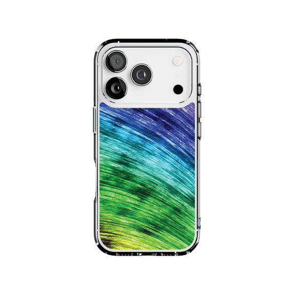 DistinctInk Hybrid Clear Case Compatible with MagSafe for iPhone 17 Pro- Iridescent Rainbow Waves Design