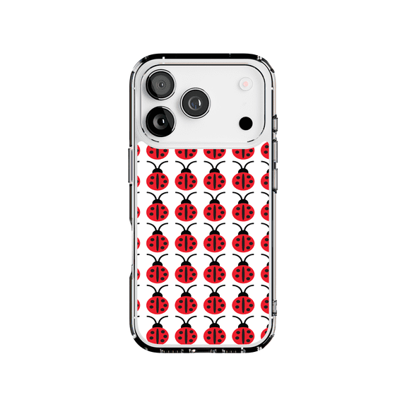 DistinctInk Hybrid Clear Case Compatible with MagSafe for iPhone 17 Pro- Ladybug Pattern Delight in Red Black