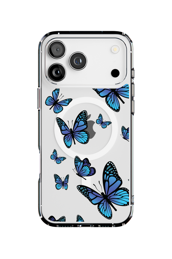 MagSafe Clear Case for Apple iPhone 17 Pro Max (6.9" Screen) - Blue Butterflies Butterfly - Lightweight Grip