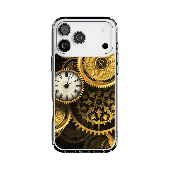DistinctInk MagSafe Clear Case for Apple iPhone 17 Pro Max (6.9" Screen) - Clocks Clockwork Gold - Slim Profile Design
